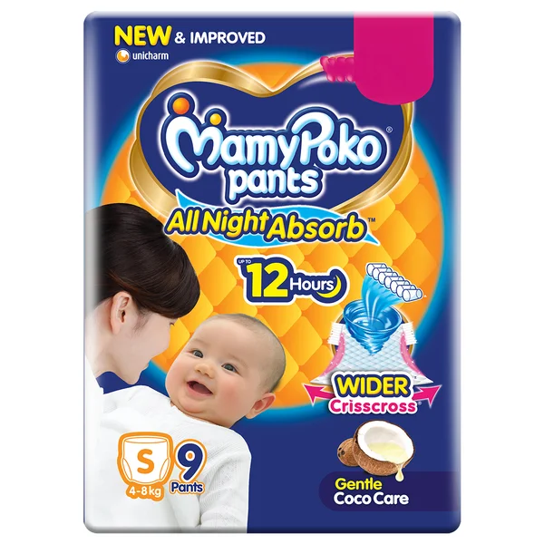MamyPoko All Night Absorb Diaper Pants Small, 9 Count, Pack of 1