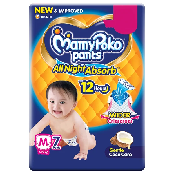 MamyPoko All Night Absorb Diaper Pants Medium, 7 Count, Pack of 1