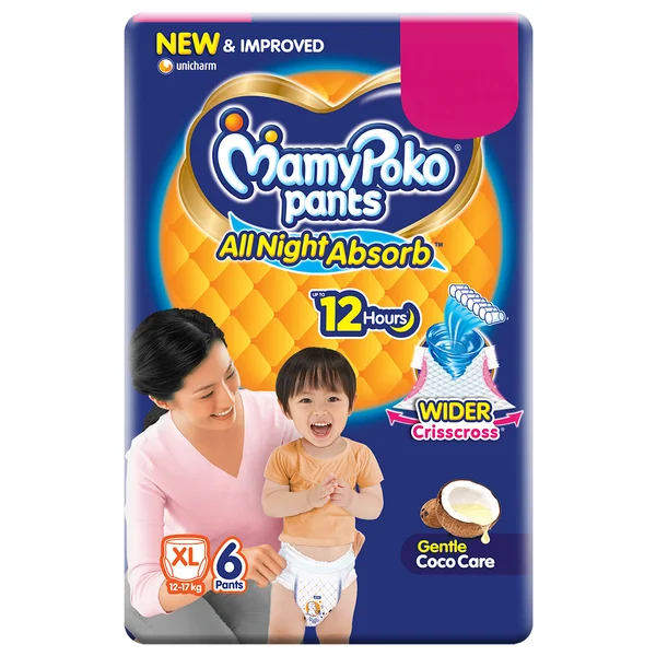 MamyPoko All Night Absorb Diaper Pants XL, 6 Count, Pack of 1