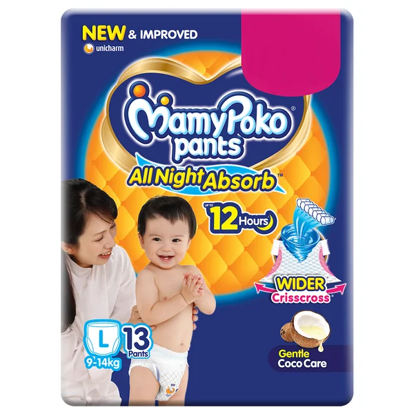 MamyPoko All Night Absorb Diaper Pants Large, 13 Count, Pack of 1
