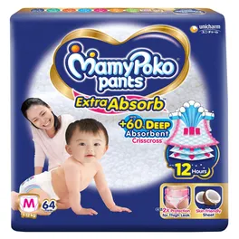 MamyPoko Extra Absorb Diaper Pants Medium, 64 Count, Pack of 1
