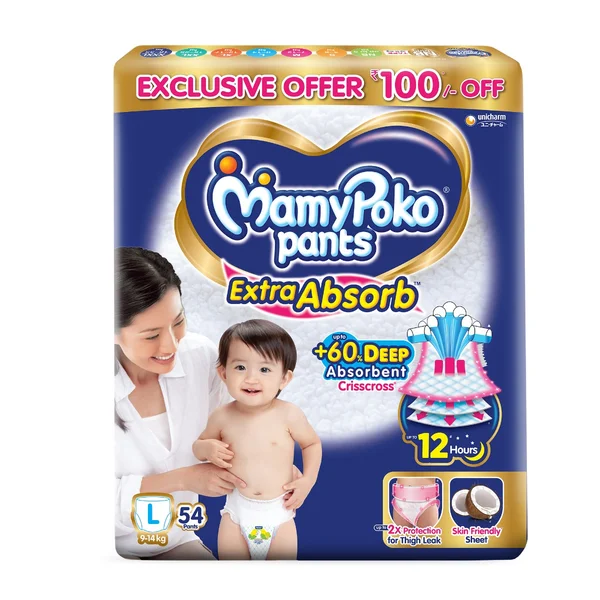 MamyPoko Extra Absorb Diaper Pants Large, 54 Count, Pack of 1