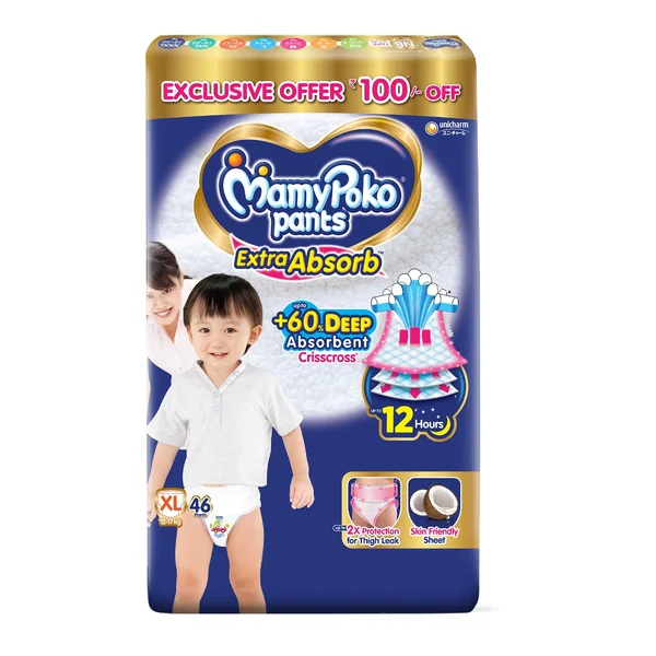 MamyPoko Extra Absorb Diaper Pants XL, 46 Count, Pack of 1