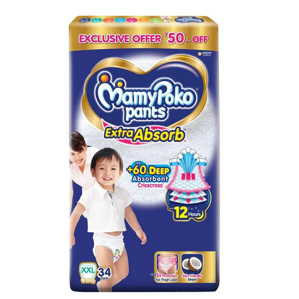 MamyPoko Extra Absorb Diaper Pants XXL, 34 Count, Pack of 1