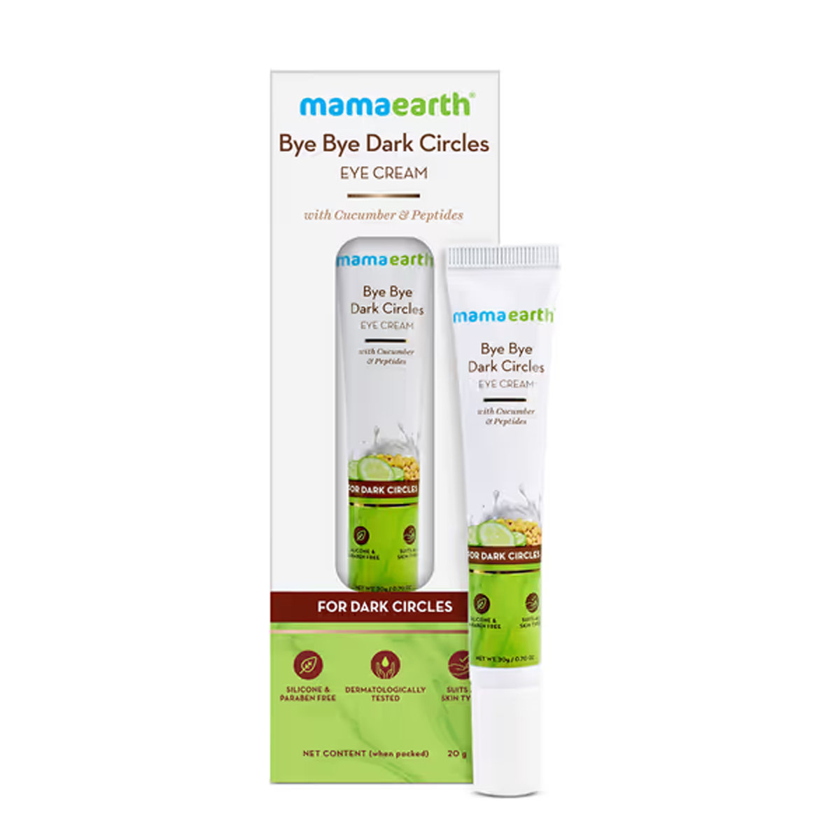 Mamaearth Bye Bye Dark Circles Eye Cream 20 gm | With Cucumber & Peptides | Reduces Dark Circles | Nourishes Under Eye Skin | For All Skin Type, Pack of 1 Mamaearth Bye Bye Dark Circles Eye Cream 20 gm | With Cucumber & Peptides | Reduces Dark Circles | Nourishes Under Eye Skin | For All Skin Type, Pack of 1