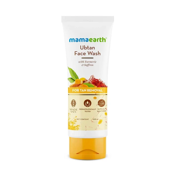 Mamaearth Ubtan Face Wash 100 ml | Turmeric &amp; Saffron | Gentle Exfoliation | For Tan Removal | Brightens Skin | For All Skin Type, Pack of 1
