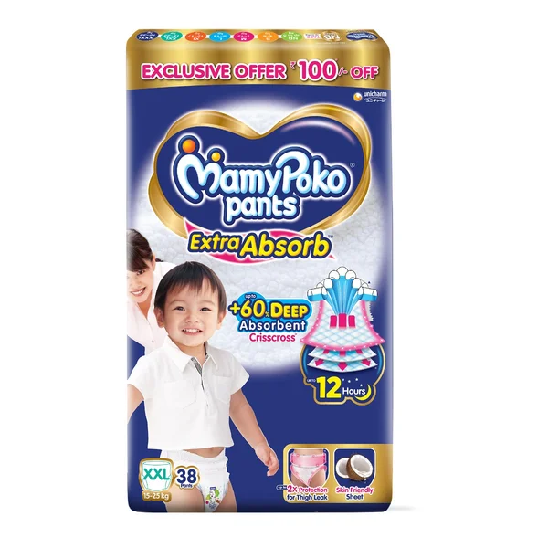 MamyPoko Extra Absorb Diaper Pants XXL, 38 Count, Pack of 1