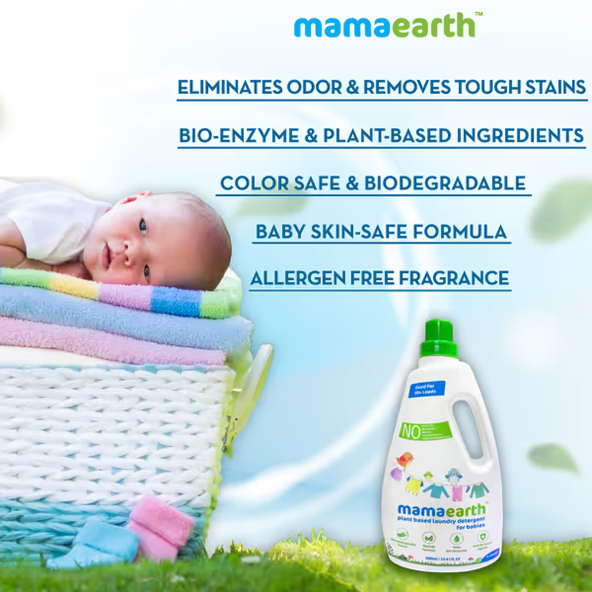 Mamaearth Plant Based Baby Laundry Liquid Detergent for 0+ Months, 1000 ml, Pack of 1 Mamaearth Plant Based Baby Laundry Liquid Detergent for 0+ Months, 1000 ml, Pack of 1