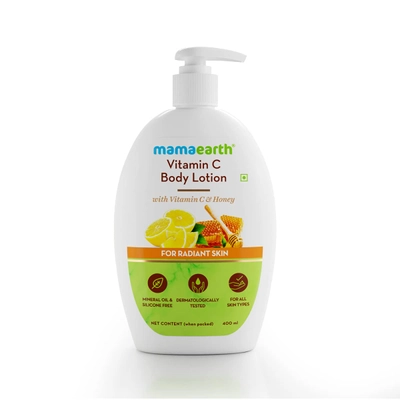 Mamaearth Vitamin C Body Lotion 400 ml | With Vitamin C &amp; Honey | Deep Hydration | For Radiant Skin | Non Greasy Formula | For All Skin Type, Pack of 1