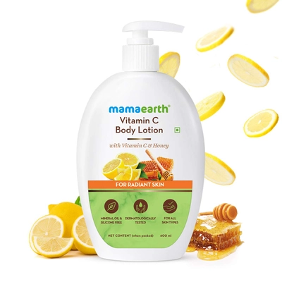 Mamaearth Vitamin C Body Lotion 400 ml | With Vitamin C &amp; Honey | Deep Hydration | For Radiant Skin | Non Greasy Formula | For All Skin Type, Pack of 1