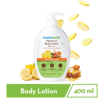 Mamaearth Vitamin C Body Lotion 400 ml | With Vitamin C &amp; Honey | Deep Hydration | For Radiant Skin | Non Greasy Formula | For All Skin Type, Pack of 1