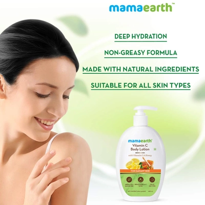 Mamaearth Vitamin C Body Lotion 400 ml | With Vitamin C &amp; Honey | Deep Hydration | For Radiant Skin | Non Greasy Formula | For All Skin Type, Pack of 1