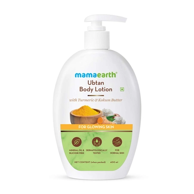 Mamaearth Ubtan Body Lotion 400 ml | With Turmeric &amp; Kokum Butter | For Glowing Skin | Deep Moisturization | Non Greasy | For Normal Skin, Pack of 1