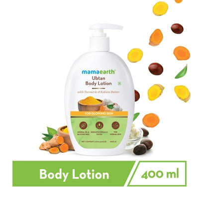 Mamaearth Ubtan Body Lotion 400 ml | With Turmeric &amp; Kokum Butter | For Glowing Skin | Deep Moisturization | Non Greasy | For Normal Skin, Pack of 1