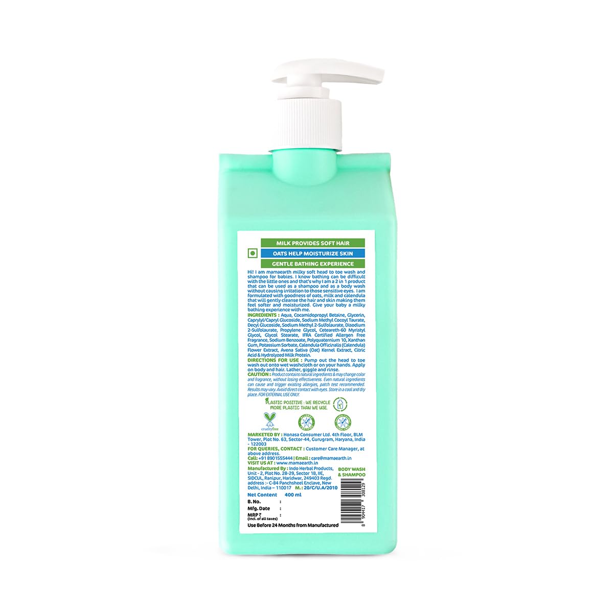 Mamaearth Milky Soft Head to Toe Wash with Oats, Milk, and Calendula for 0+ Years Babies, 400 ml, Pack of 1 Mamaearth Milky Soft Head to Toe Wash with Oats, Milk, and Calendula for 0+ Years Babies, 400 ml, Pack of 1