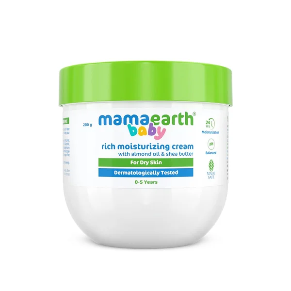 Mamaearth Baby Rich Moisturizing Cream with Almond Oil &amp; Shea Butter for Dry Skin, 200 gm, Pack of 1