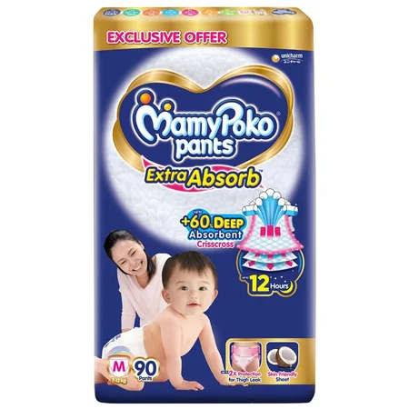 Mamypoko Extra Absorb Diaper Pants Medium, 90 Count