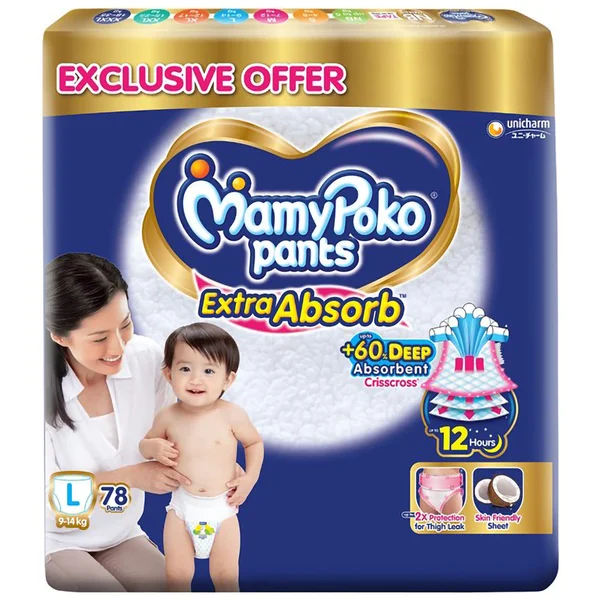 Mamypoko Extra Absorb Diaper Pants Large, 78 Count, Pack of 1
