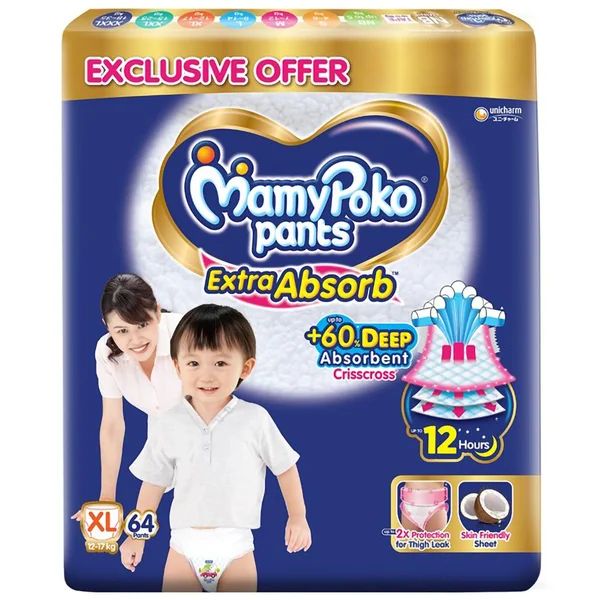 Mamypoko Extra Absorb Diaper Pants XL, 64 Count