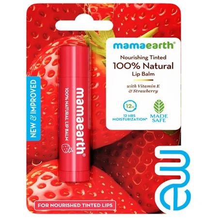 Mamaearth Nourishing Tinted 100% Natural Strawberry Flavor Lip Balm, 4 gm