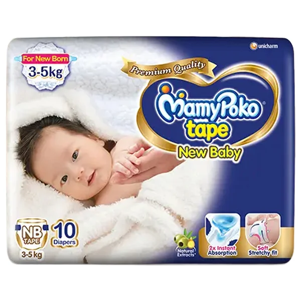 Mamypoko Tape Diapers For New Baby, 10 Count, Pack of 1