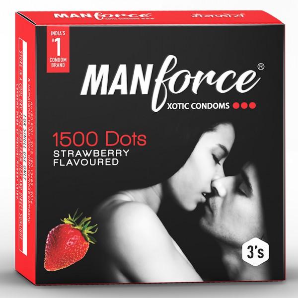 Manforce 1500 Dots Xotic Strawberry Flavour Condoms, 3 Count, Pack of 1 Manforce 1500 Dots Xotic Strawberry Flavour Condoms, 3 Count, Pack of 1