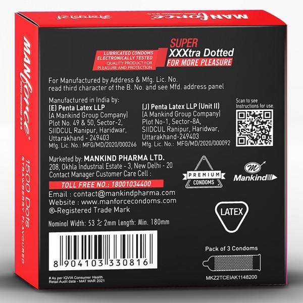 Manforce 1500 Dots Xotic Strawberry Flavour Condoms, 3 Count, Pack of 1 Manforce 1500 Dots Xotic Strawberry Flavour Condoms, 3 Count, Pack of 1