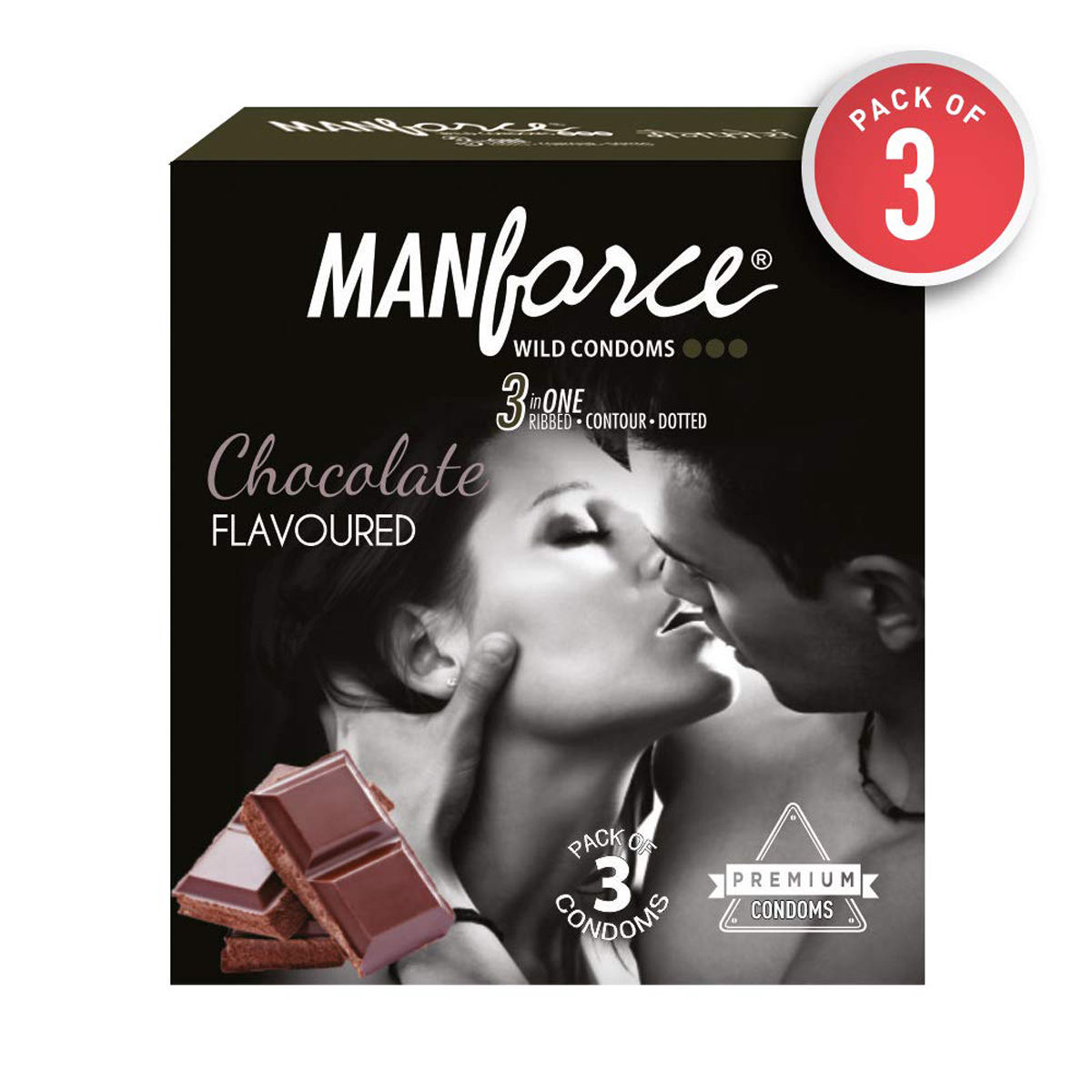 Manforce Chocolate Flavoured Premium Condoms 3 Count Price Uses Side