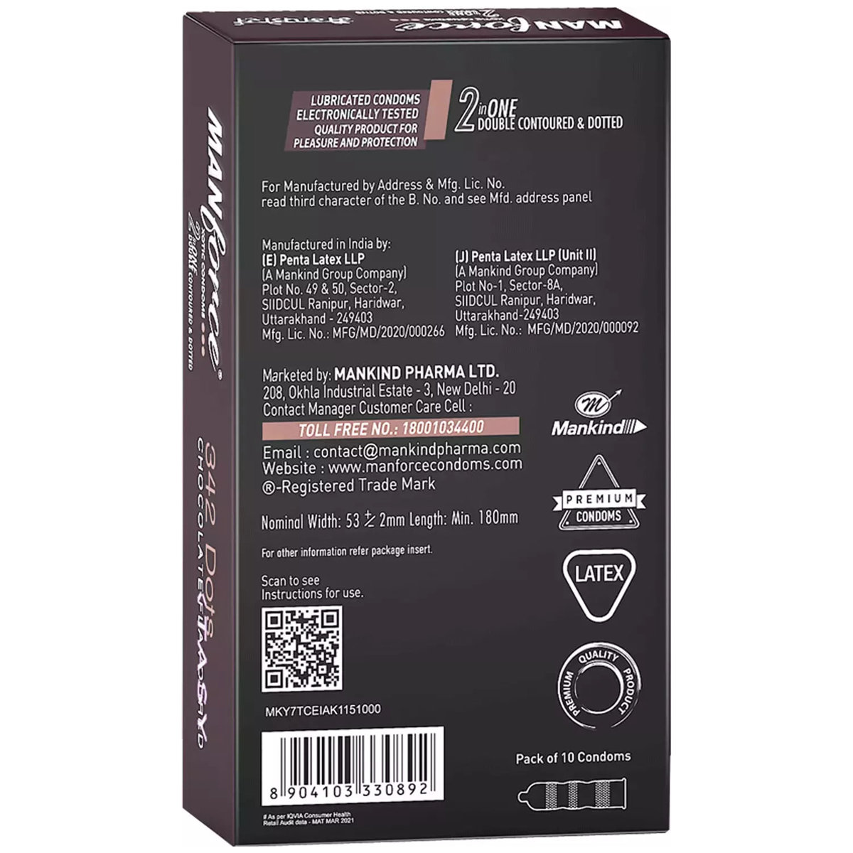 Manforce 342 Dots Xotic Chocolate Flavour Condoms, 10 Count, Pack of 1 Manforce 342 Dots Xotic Chocolate Flavour Condoms, 10 Count, Pack of 1