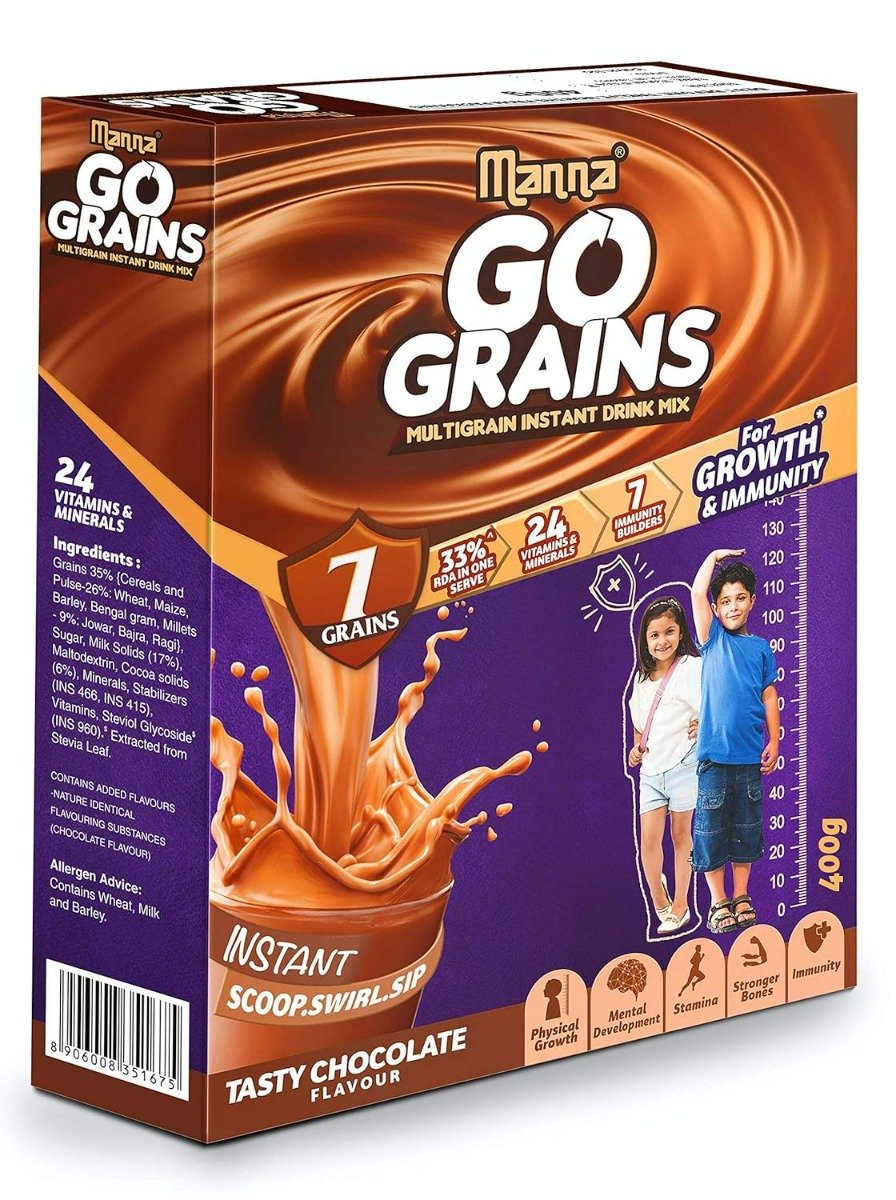 Manna Go Grains Multigrain Chocolate Flavour Powder, 400 gm, Pack of 1 Manna Go Grains Multigrain Chocolate Flavour Powder, 400 gm, Pack of 1