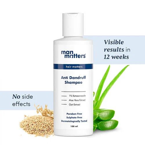 Man Matters Anti Dandruff Shampoo 100 ml|With Aloe Vera, Oat Extract & Ketoconazole|For Flaking, Itching, & Dry Scalp, Pack of 1 Man Matters Anti Dandruff Shampoo 100 ml|With Aloe Vera, Oat Extract & Ketoconazole|For Flaking, Itching, & Dry Scalp, Pack of 1