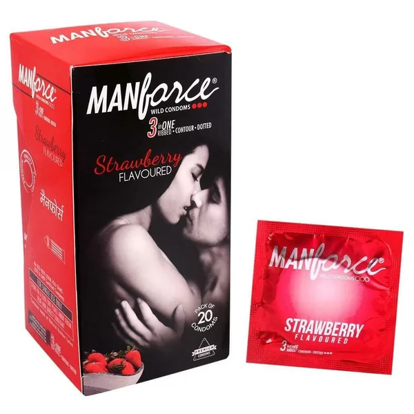 Manforce Wild Strawberry Flavoured Condoms, 20 Count