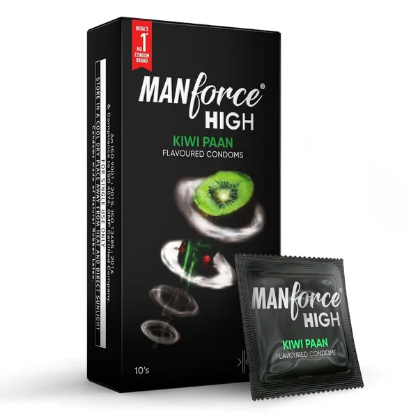 Manforce High Kiwi Paan Flavour Condoms for Men, 10 Count, Pack of 1
