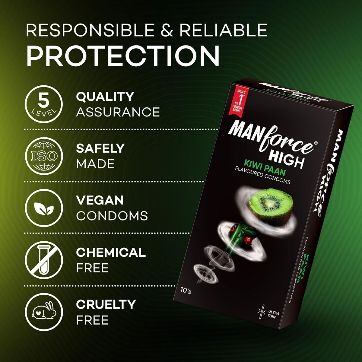 Manforce High Kiwi Paan Flavour Condoms for Men, 10 Count, Pack of 1 Manforce High Kiwi Paan Flavour Condoms for Men, 10 Count, Pack of 1