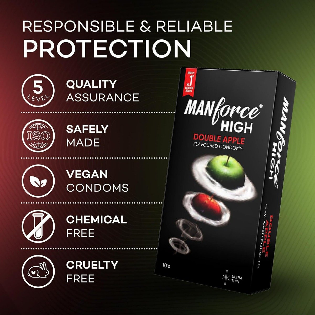 Manforce High Double Apple Flavour Condoms for Men, 10 Count, Pack of 1 Manforce High Double Apple Flavour Condoms for Men, 10 Count, Pack of 1