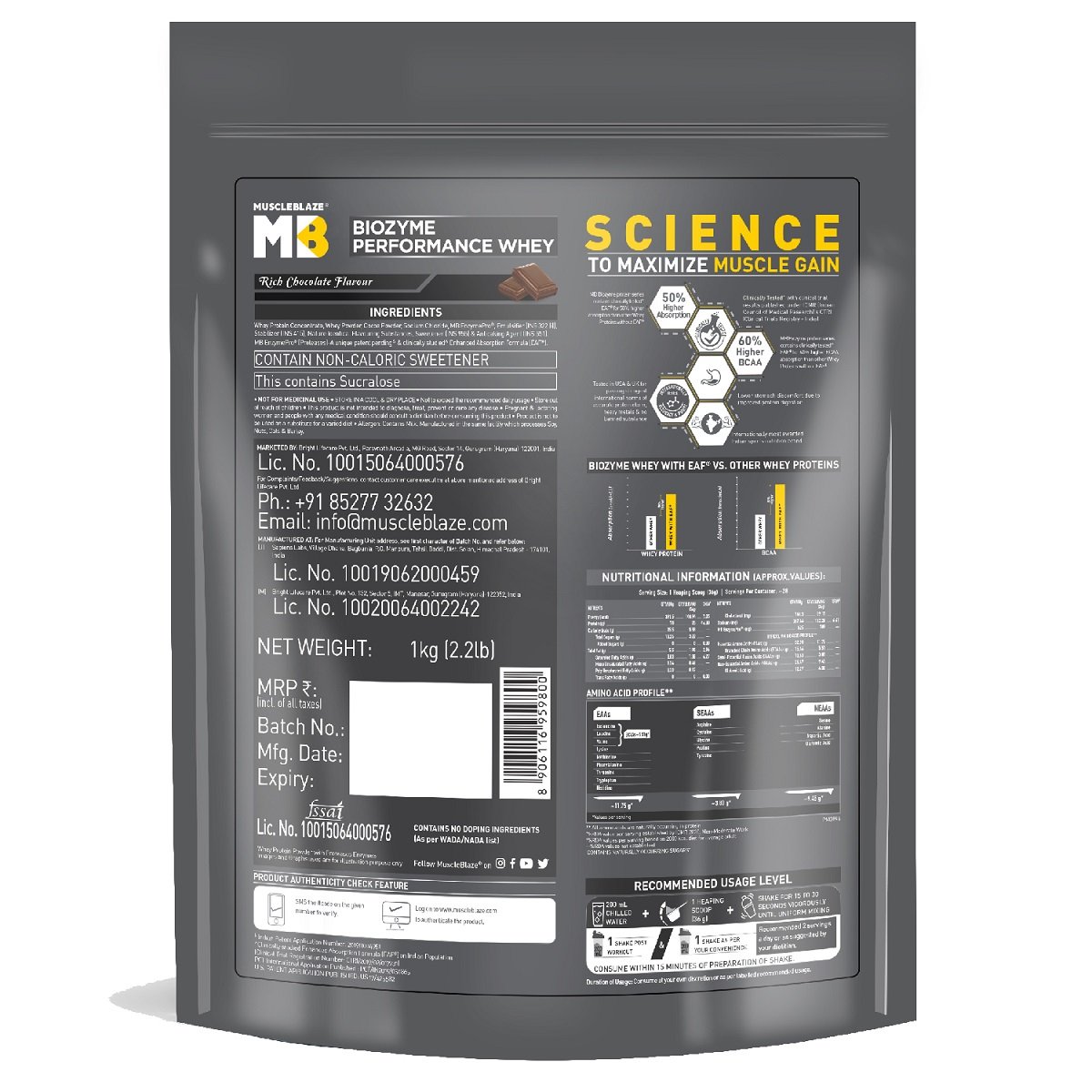 MuscleBlaze Biozyme Performance Whey Protein Rich Chocolate Flavour Powder, 1 kg Refill Pack, Pack of 1 MuscleBlaze Biozyme Performance Whey Protein Rich Chocolate Flavour Powder, 1 kg Refill Pack, Pack of 1