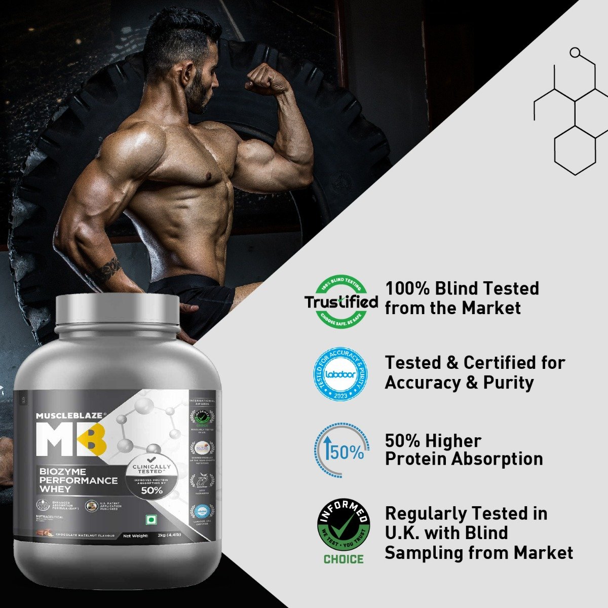 MuscleBlaze Biozyme Performance Whey Protein Chocolate Hazelnut Flavour Powder, 2 kg, Pack of 1 MuscleBlaze Biozyme Performance Whey Protein Chocolate Hazelnut Flavour Powder, 2 kg, Pack of 1