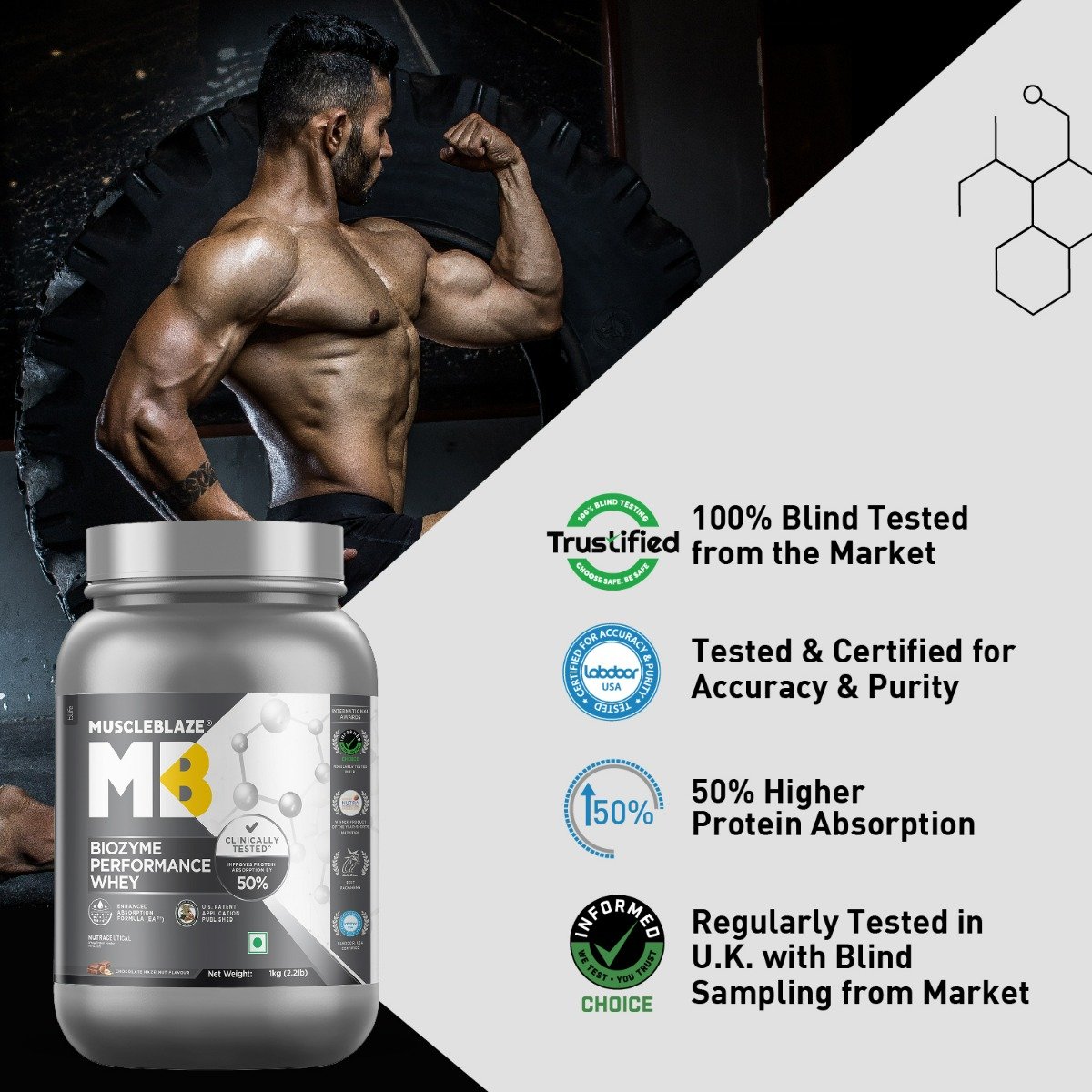 MuscleBlaze Biozyme Performance Whey Protein Chocolate Hazelnut Flavour Powder, 1 kg, Pack of 1 MuscleBlaze Biozyme Performance Whey Protein Chocolate Hazelnut Flavour Powder, 1 kg, Pack of 1