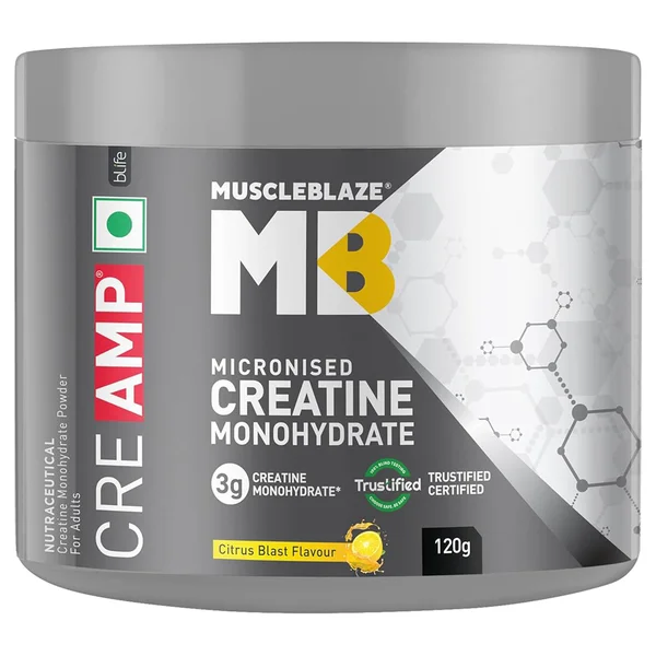 MuscleBlaze Cre Amp Micronised Creatine Monohydrate Cirusblast, 120 gm, Pack of 1