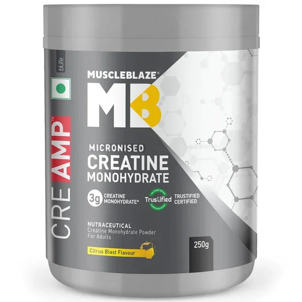 MuscleBlaze Micronised Creatine Monohydrate CreAMP Citrusblast Flavour Powder, 250 gm