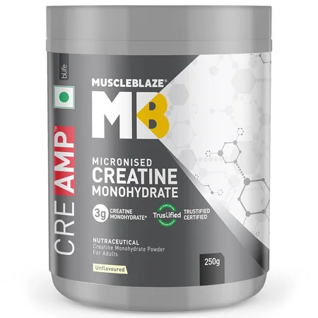 MuscleBlaze Micronised Creatine Monohydrate Unflavoured Powder, 250 gm