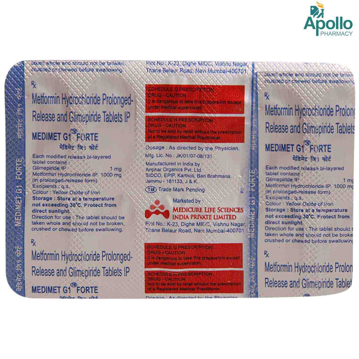 Medimet G1 Forte Tablet 10's, Pack of 10 TABLETS Medimet G1 Forte Tablet 10's, Pack of 10 TABLETS