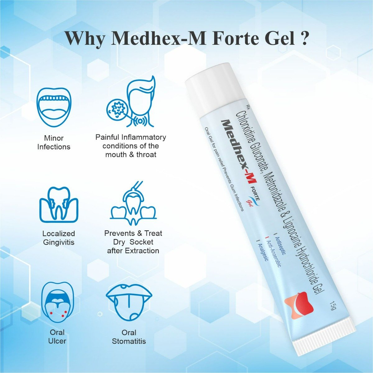 Medhex-M Forte Gel 15 gm, Pack of 1 GEL Medhex-M Forte Gel 15 gm, Pack of 1 GEL