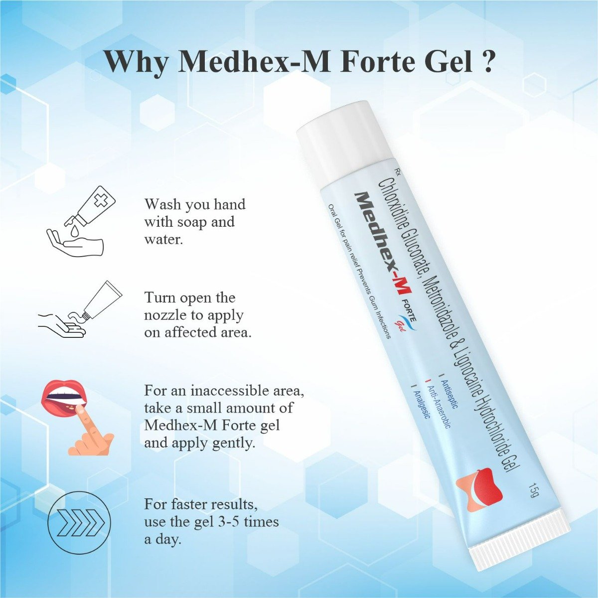 Medhex-M Forte Gel 15 gm, Pack of 1 GEL Medhex-M Forte Gel 15 gm, Pack of 1 GEL