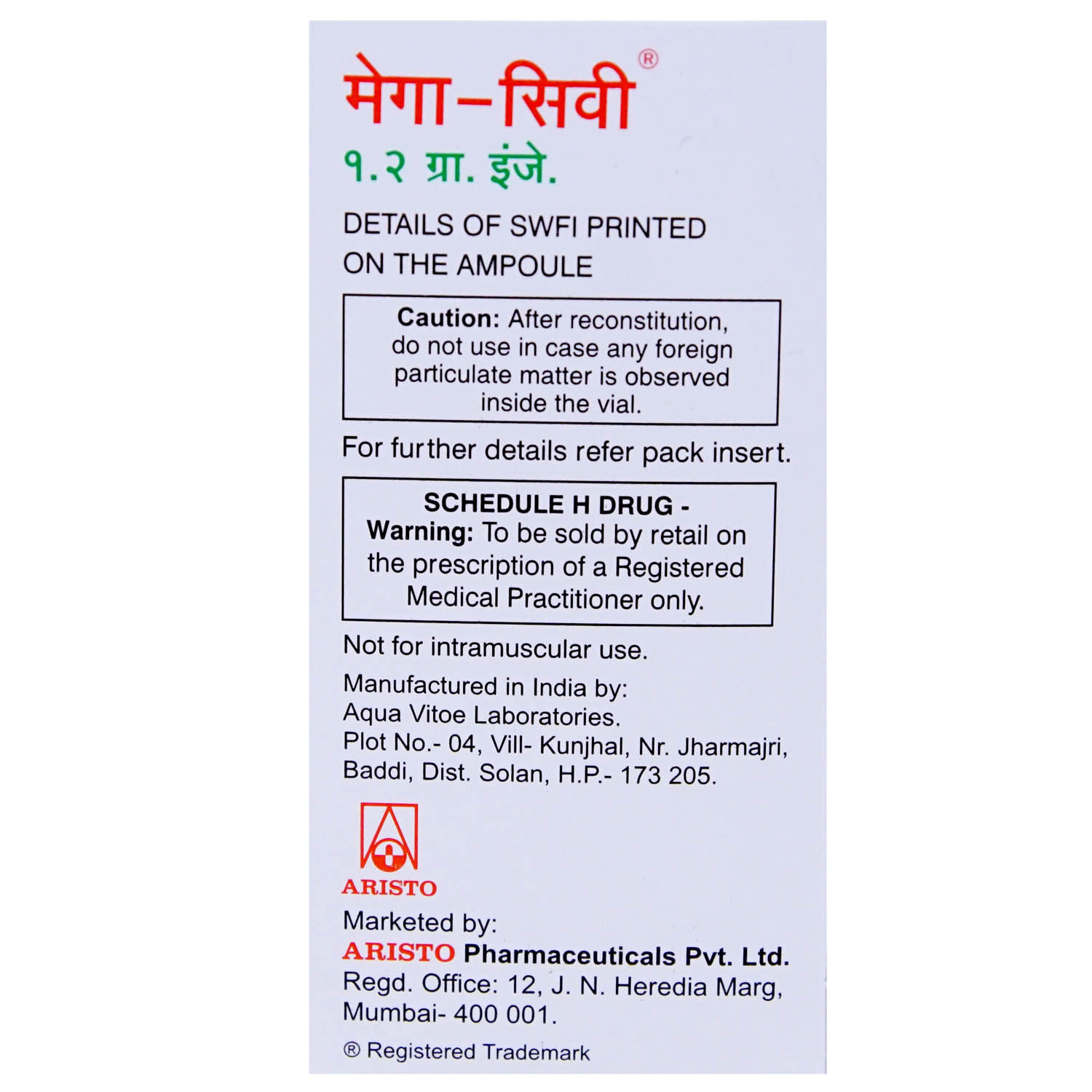 Mega-CV 1.2 gm Injection 1's, Pack of 1 INJECTION Mega-CV 1.2 gm Injection 1's, Pack of 1 INJECTION