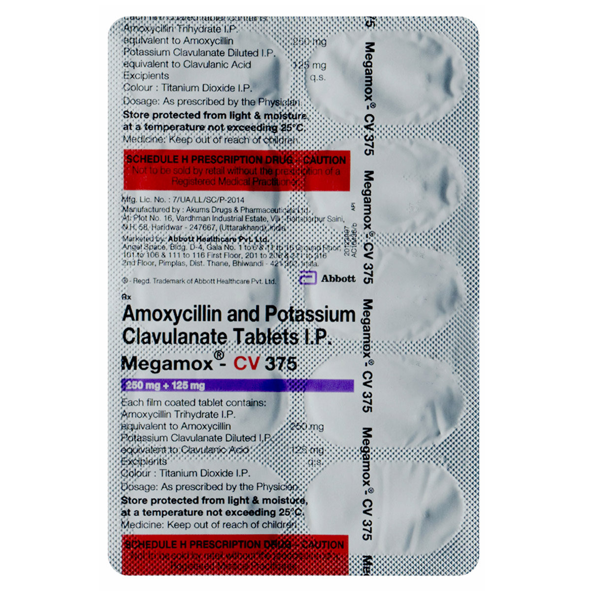 Megamox CV 375 mg Tablet 10's, Pack of 10 TABLETS Megamox CV 375 mg Tablet 10's, Pack of 10 TABLETS