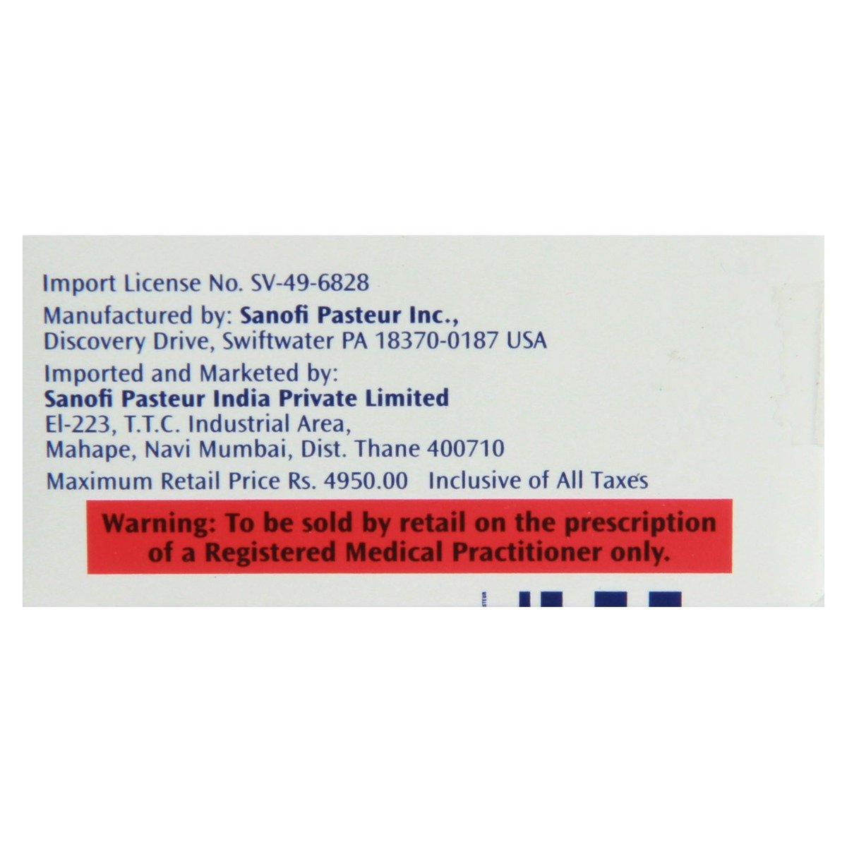 Menactra Vaccine 0.5 ml, Pack of 1 Injection Menactra Vaccine 0.5 ml, Pack of 1 Injection
