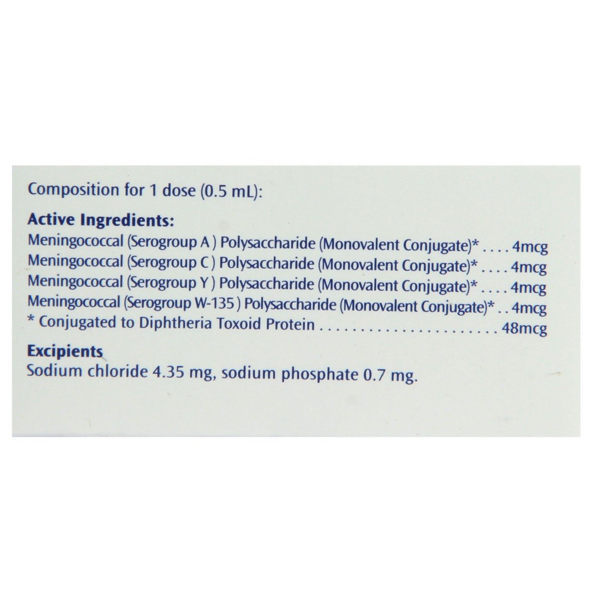 Menactra Vaccine 0.5 ml, Pack of 1 Injection Menactra Vaccine 0.5 ml, Pack of 1 Injection