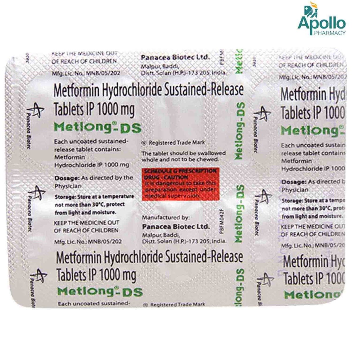Metlong DS Tablet 10's, Pack of 10 TABLETS Metlong DS Tablet 10's, Pack of 10 TABLETS