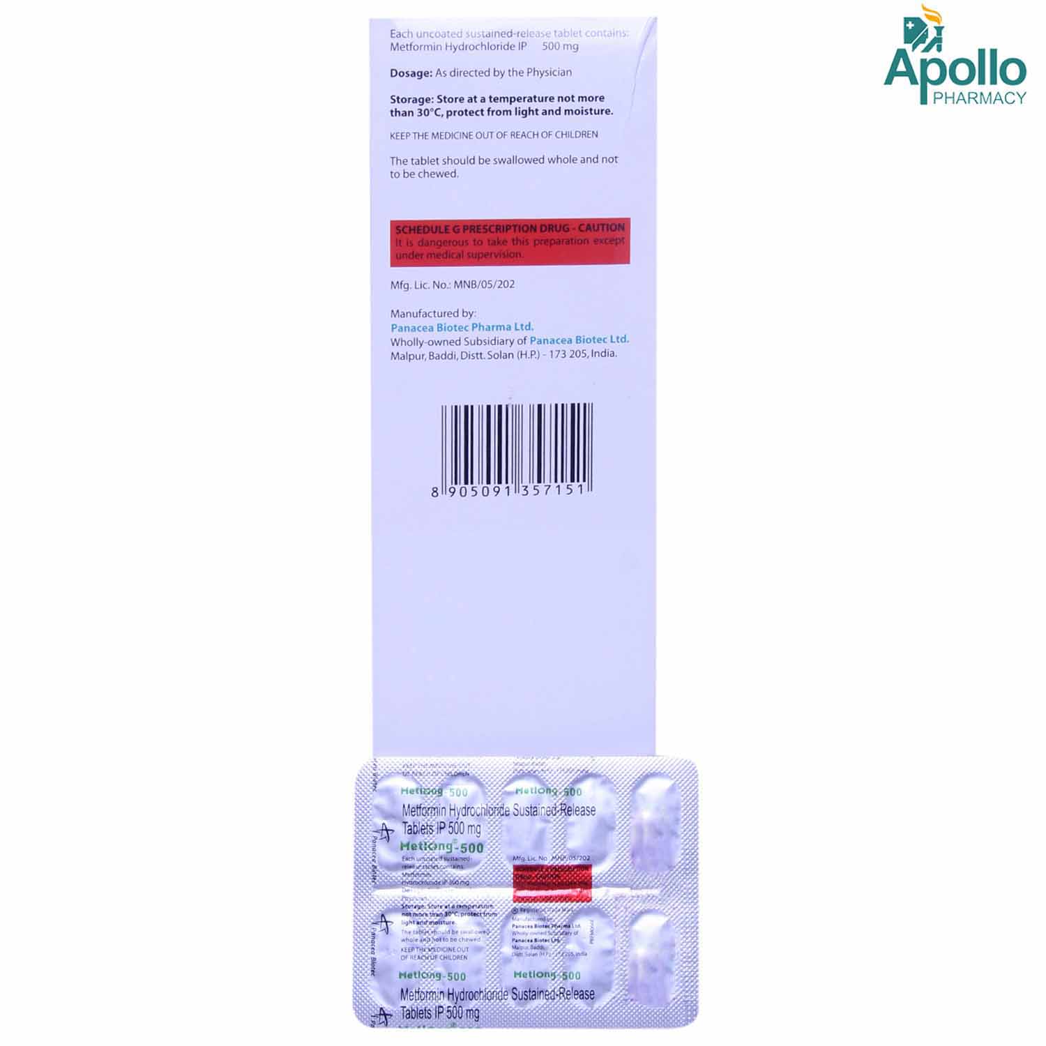 Metlong-500 Tablet 10's, Pack of 10 TABLETS Metlong-500 Tablet 10's, Pack of 10 TABLETS